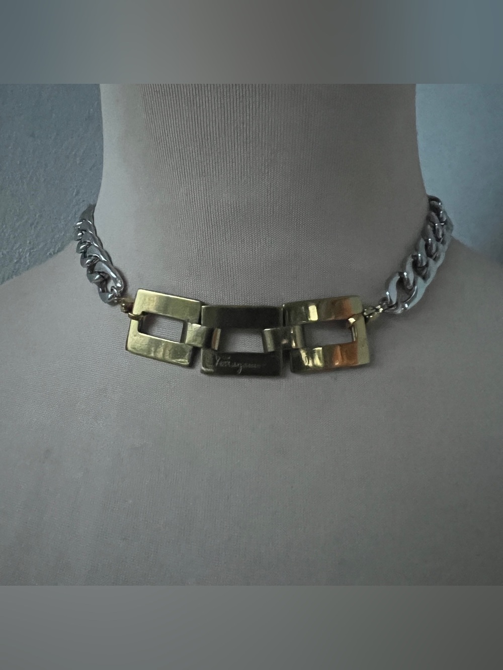 Vintage Ferragamo x Junk You! Rescued Hardware Necklace Two-Tone Choker 15”